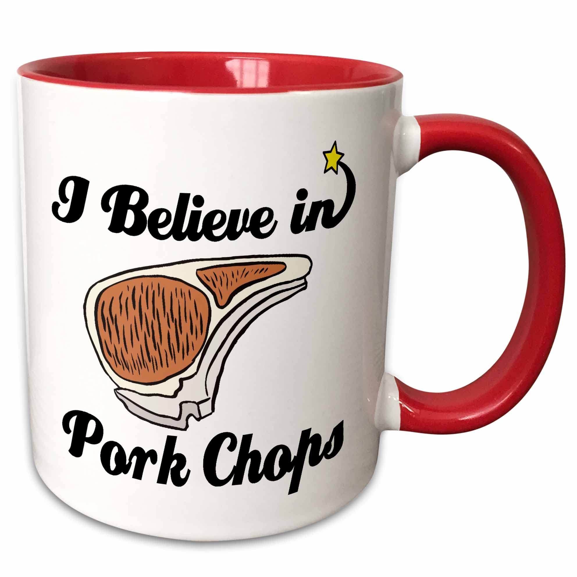 3dRose I Believe In Pork Chops 11oz Two-Tone Red Mug