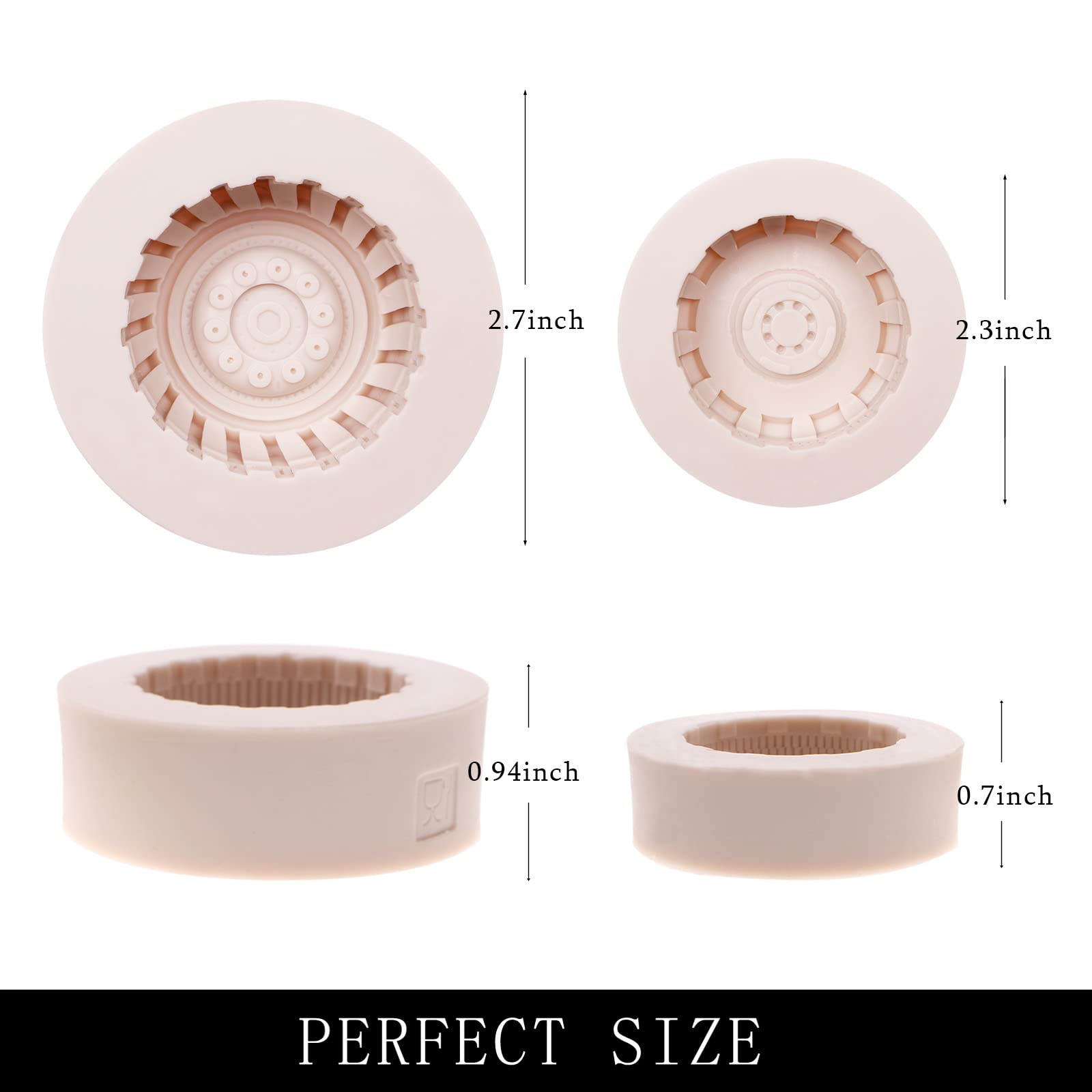 3D Large Tire Chocolate Mold, 4 Packs Wheel Silicone Truck Tire Fondant Mold, Detailed Design For Car Caramel Pretzel Rods Toppe