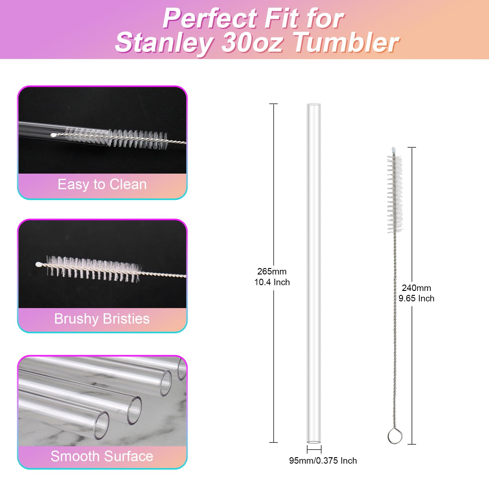 Reusable Straws 30 Oz Tumbler,Plastic Replacement Straws For Stanley 30 Oz Tumbler,6 Pack Clear Straws For Stanley Cup Accessori