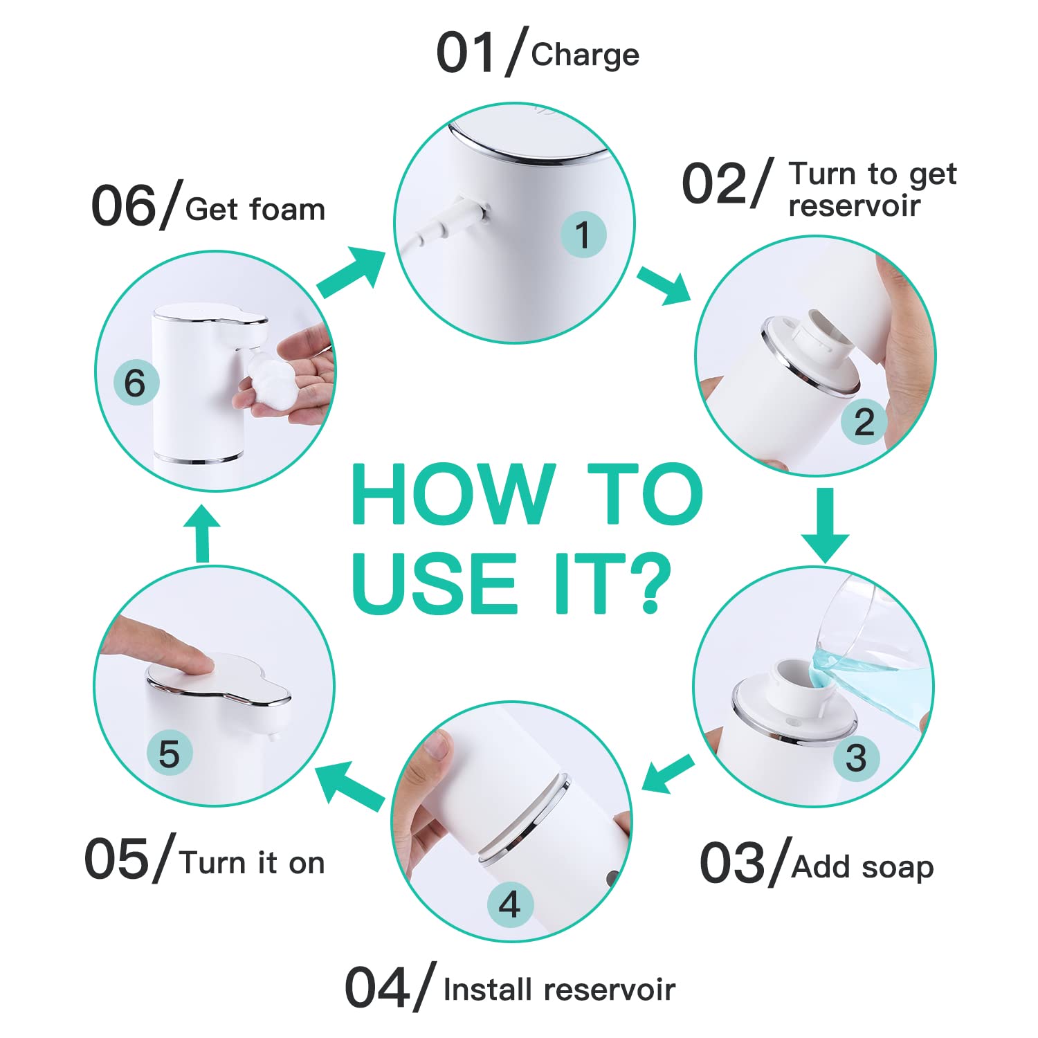 Laopao Soap Dispenser, Automatic Foaming Hand Soap Dispenser Touchless Foam Soap Dispenser Rechargeable Bathroom Countertop Soap