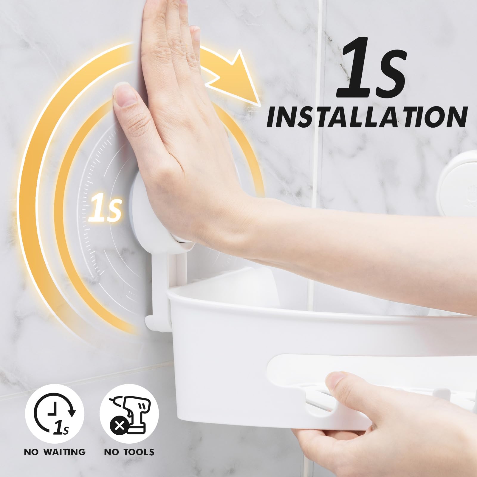 Leverloc Corner Shower Caddy Suction Cup, Shower Caddy Basket Powerful Suction Bathroom Shower Shelf Waterproof & Rustproof Orga