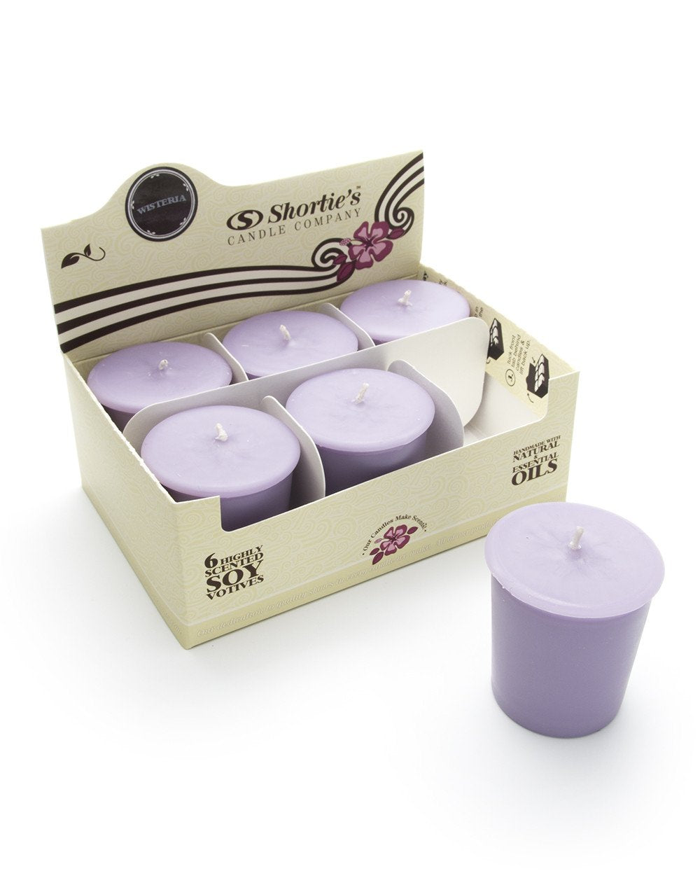 Pure Wisteria Soy Votive Candles - Scented with Essential & Natural Oils - 6 Purple Natural Votive Candle Refills - Flower & Flo