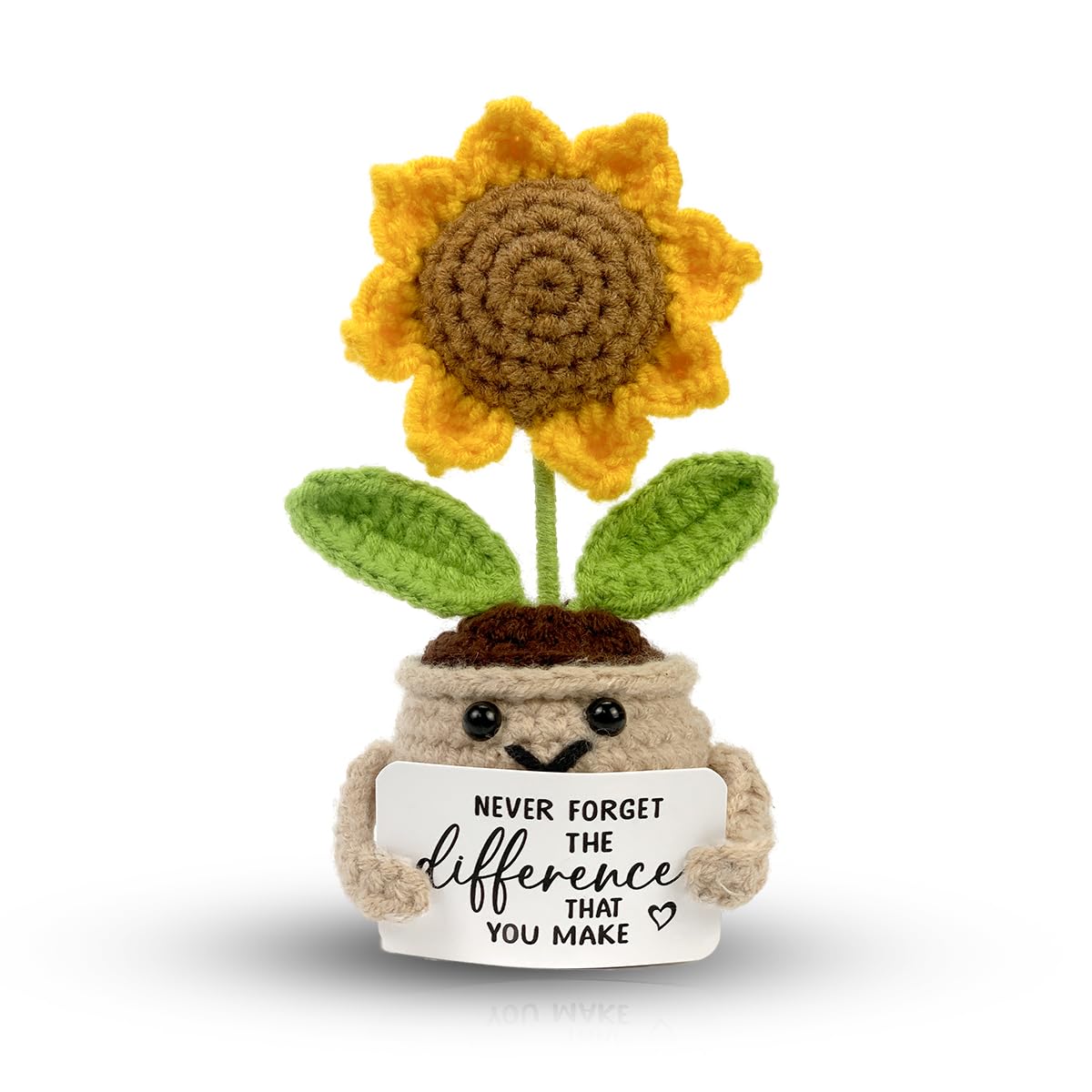 Tiny Detalles Mini Positive Crochet Sunflower, Cute Cheer Up Gifts for Women, Crochet Plant with Optimistic Card for Nurse Teach