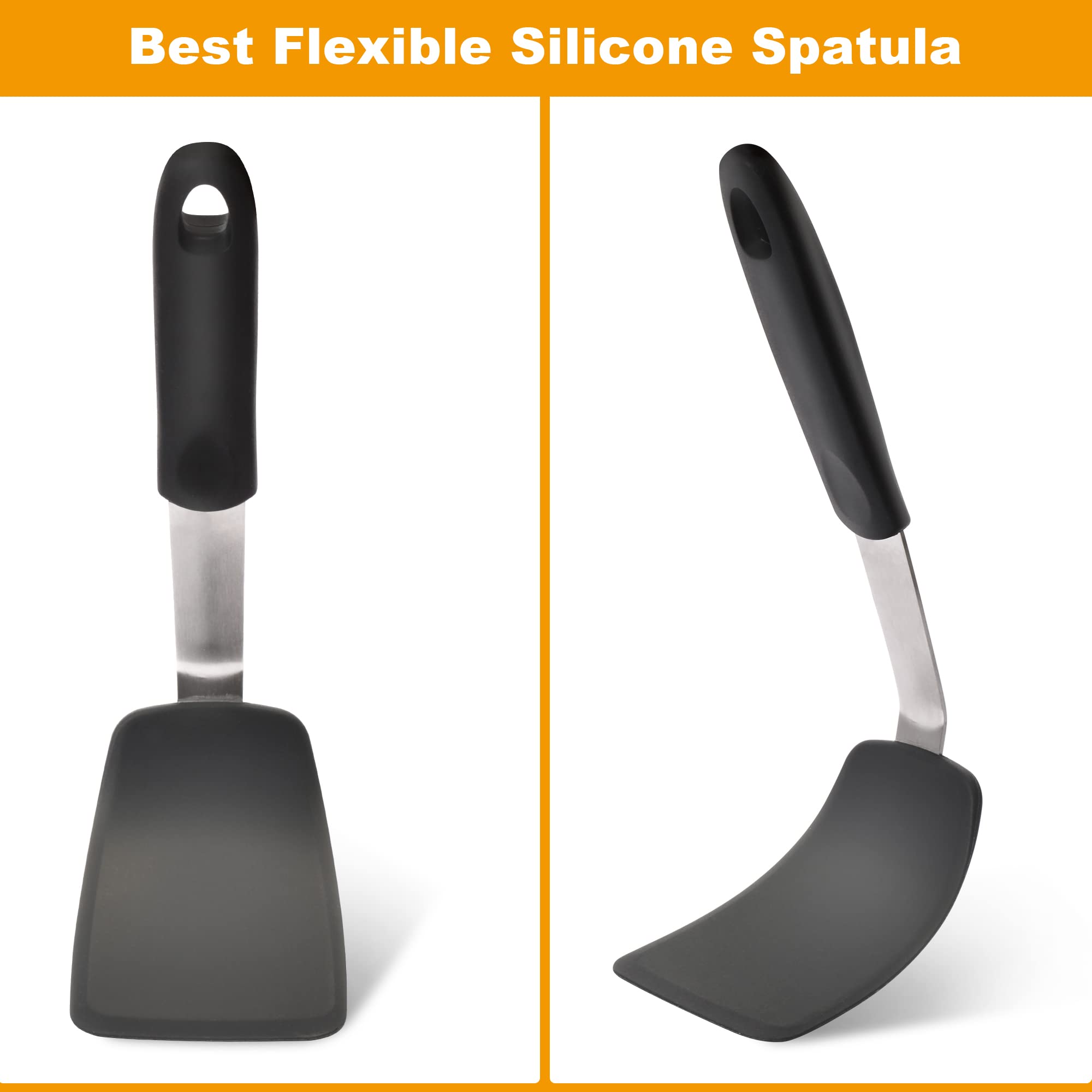 Mepple Flexible Silicone Spatula, Turner, Rubber Cookie Spatula For Flipping Eggs, Burgers, Crepes And Fish, Non-Stick & 600F He