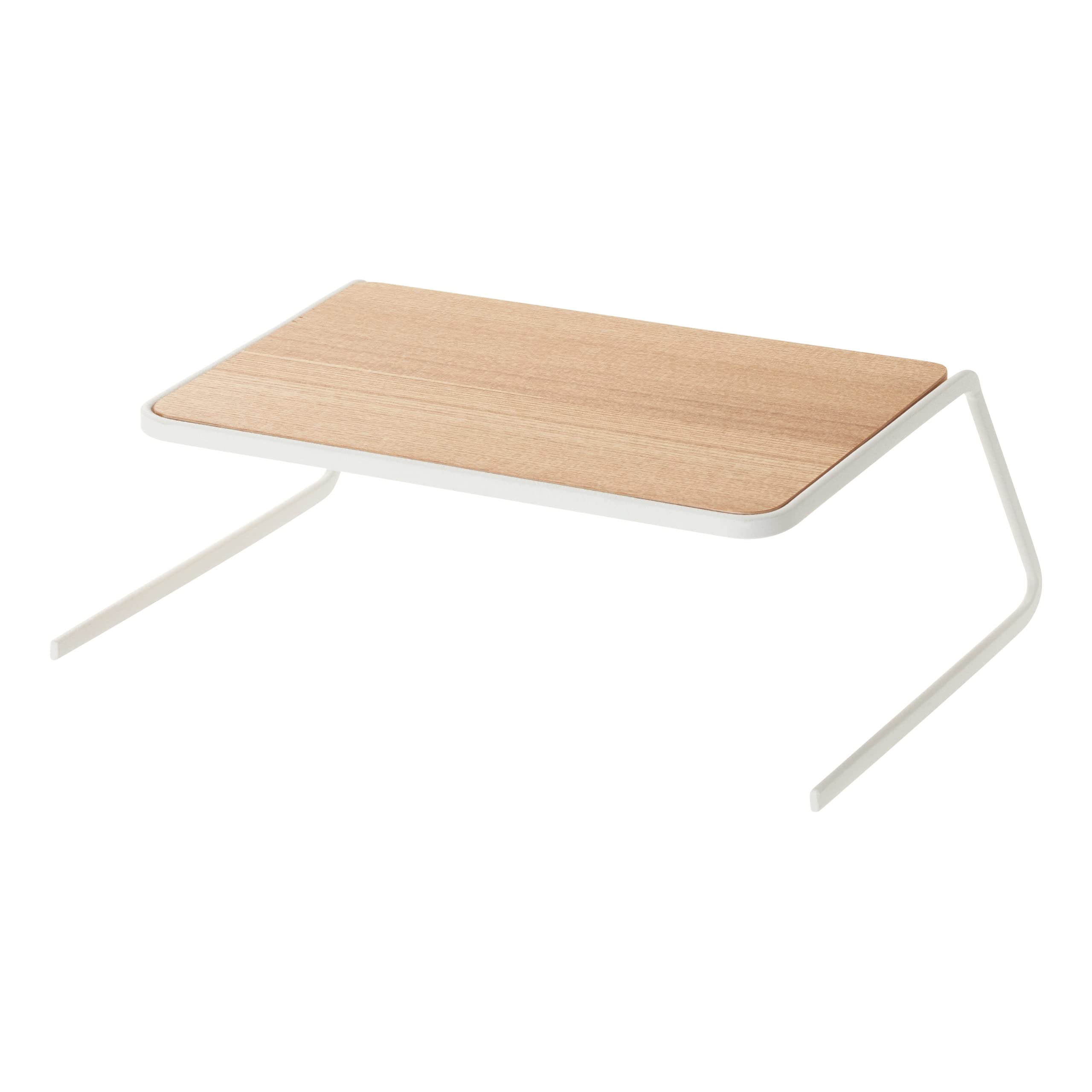 YAMAZAKI Home Dish Kitchen Cabinet Shelf and Organizer  Steel + Wood  Small  Riser  White