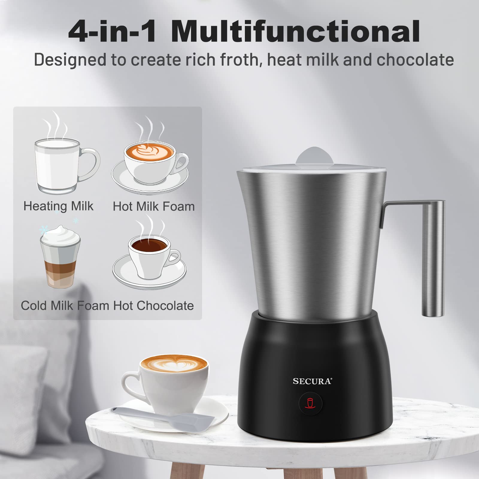 Secura Detachable Milk Frother, 17Oz Electric Milk Steamer Stainless Steel, Automatic Hotcold Foam And Hot Chocolate Maker With