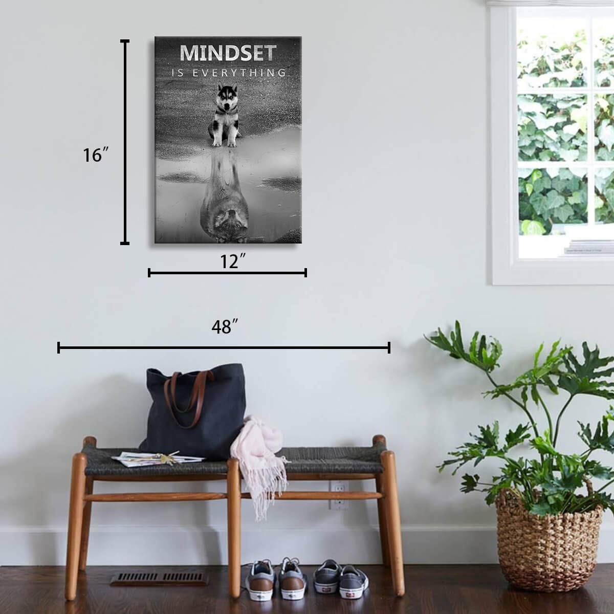 Modern Motivational Bedroom, Mindset Is Everything Inspirational Wall Art For Office Wolf Motto Artwork Wall Decor Black And Whi