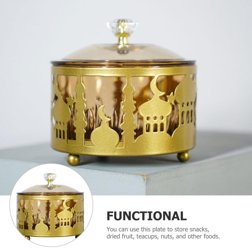 Sewacc Ramadan Candy Dish With Lid, Eid Mubarak Trays Plates Serving Jar Ramadan Food Storage Container Eid Cookie Trays Trinket
