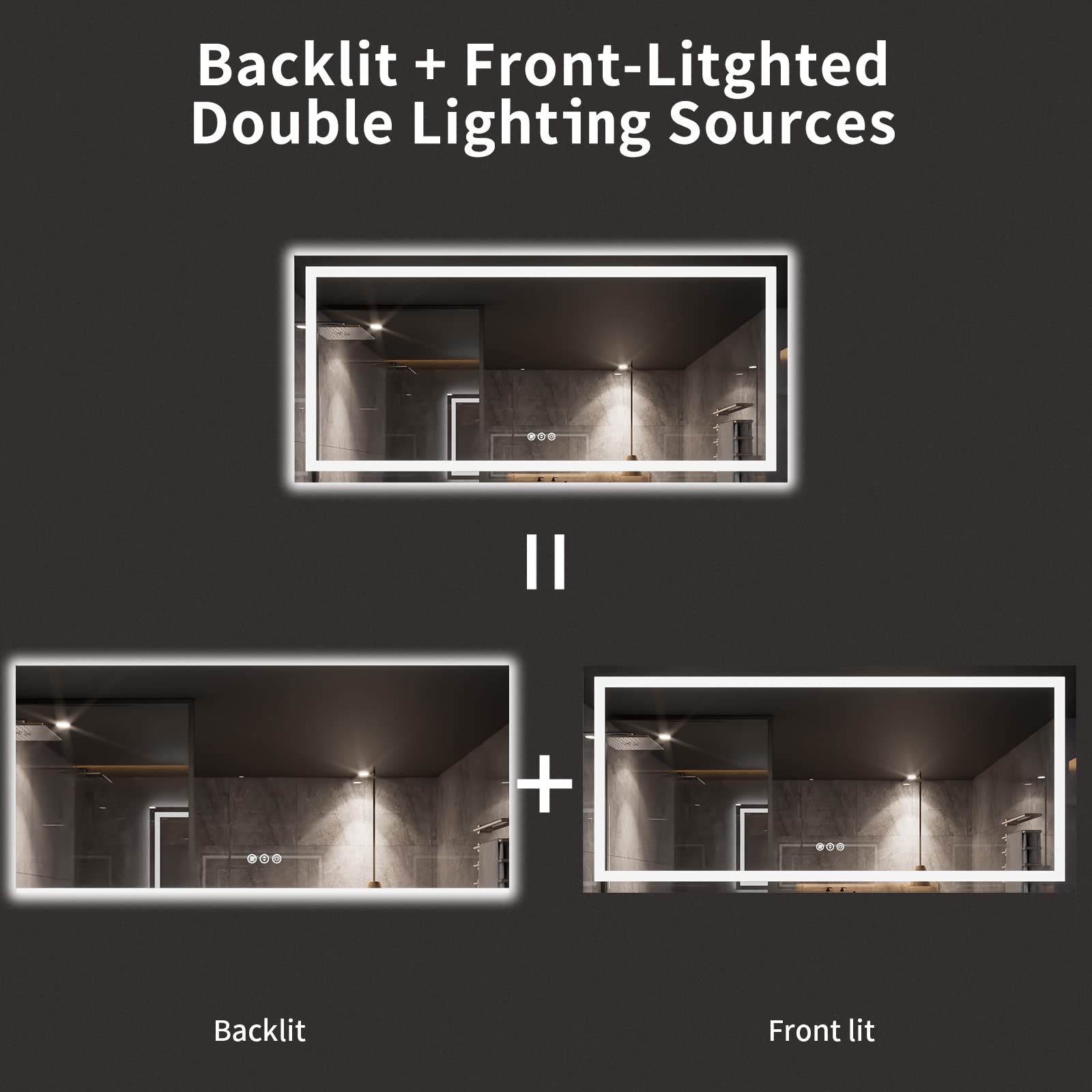 Loaao 77X36 Led Bathroom Mirror With Lights, Anti-Fog, Dimmable, Backlit + Front Lit, Lighted Bathroom Vanity Mirror For Wall, M