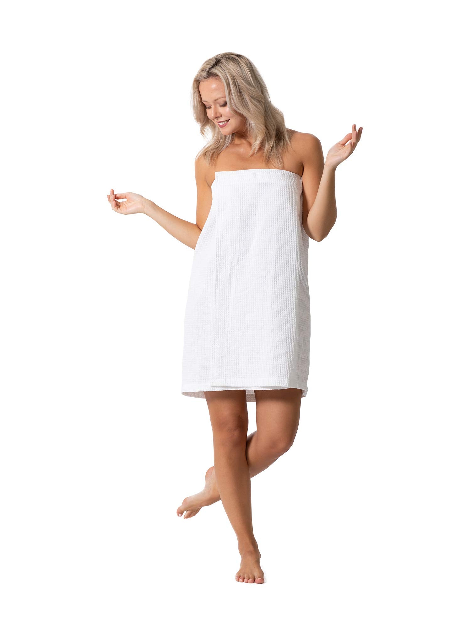 Turkish Linen Womenas Waffle Spa Body Wrap With Adjustable Closure (Xx-Large, White)