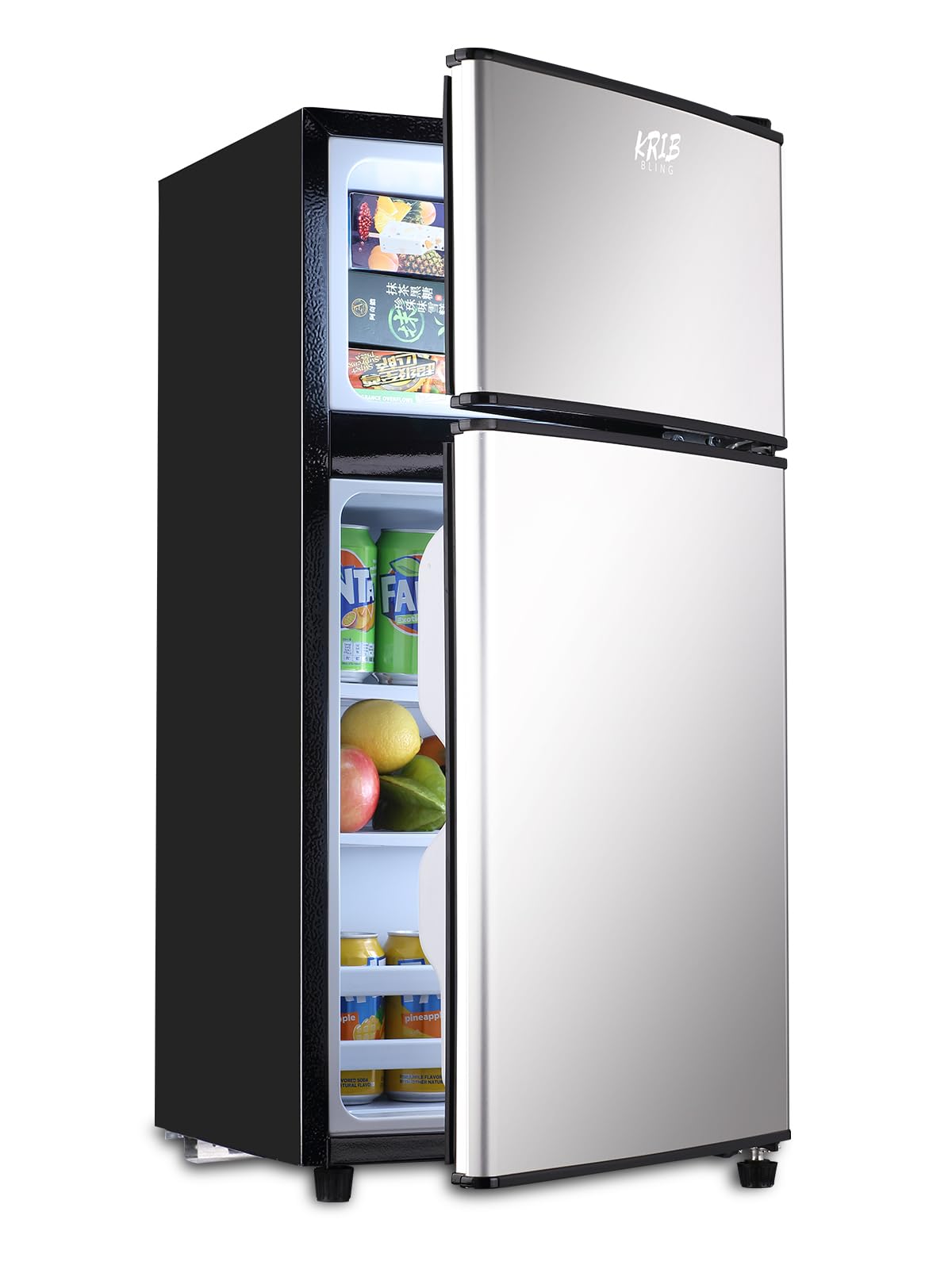 KRIB BLING 3.5 Cu.ft Compact Refrigerators with Freezer, Mini Fridge with 7 Level Temp Adjustable Thermostat, Small Fridge for A