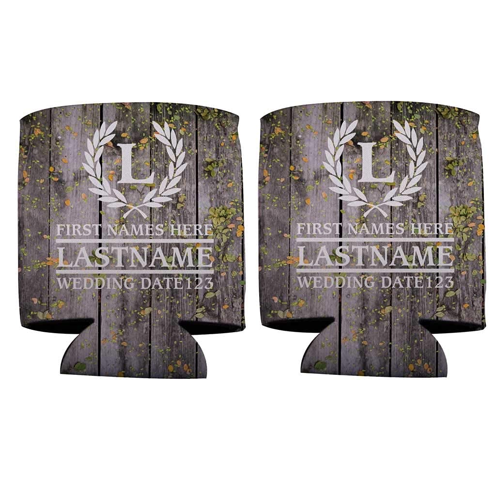 Victorystore Can And Beverage Coolers: Custom Wedding Can Coolers - Laurel And Initial (50)