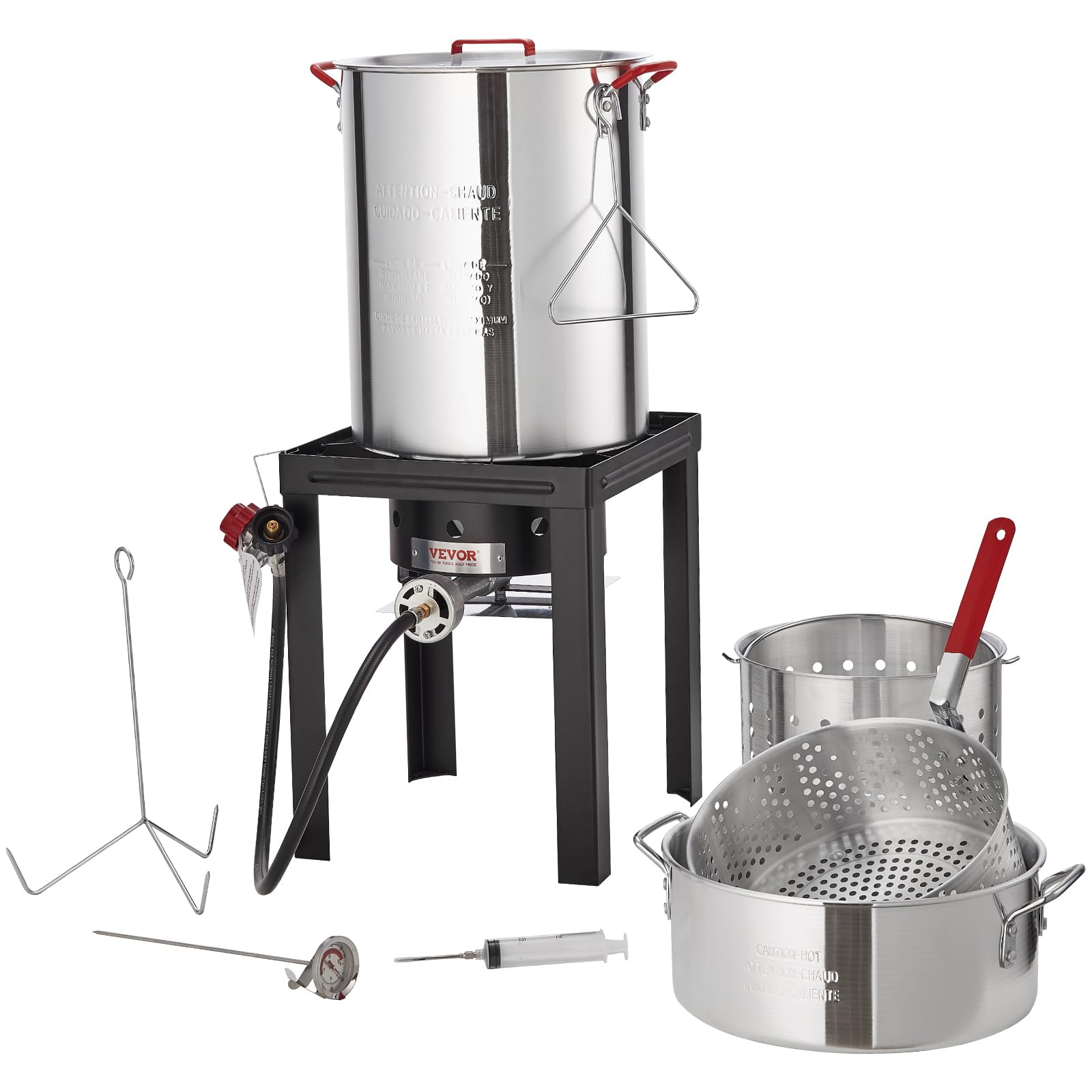 VEVOR Seafood Boiling Kit & Turkey Fryer, 30-qt Turkey & 10-qt Fish Steamer Cooker Set, Outdoor Aluminum Pot, 54,000 BTU Burner 
