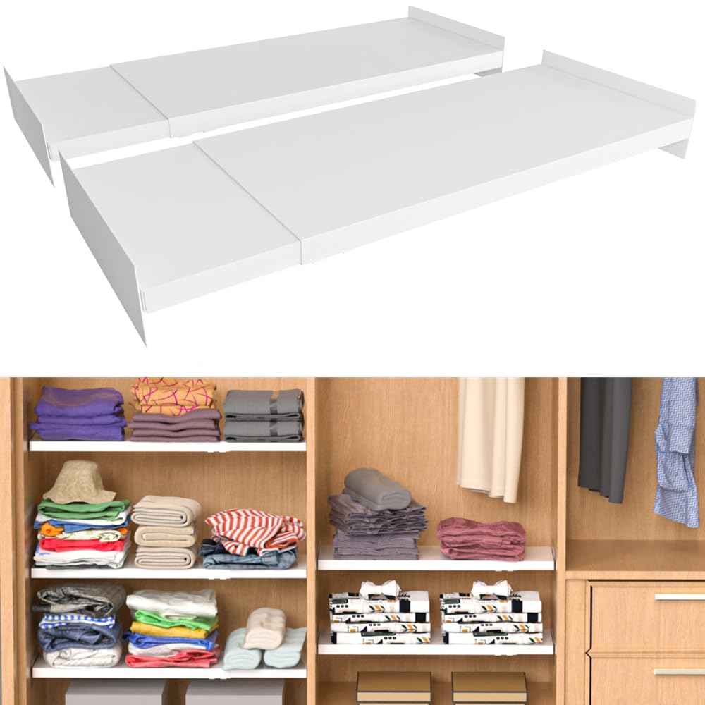 Slideep Adjustable Closet Shelves, Expandable Closet Shelf With Seamless Sticker, Heavy Duty Hanger, Diy Divider, Rv Divider For