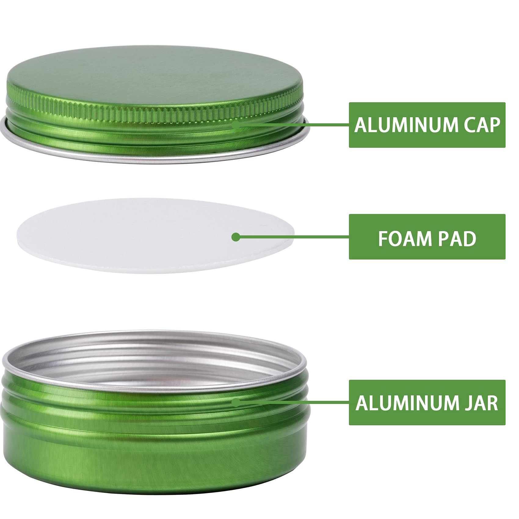 2 Oz / 60Ml Screw Top Aluminum Tin Jar With Screw Lid And Blank Labels - Pack Of 23 (Green)