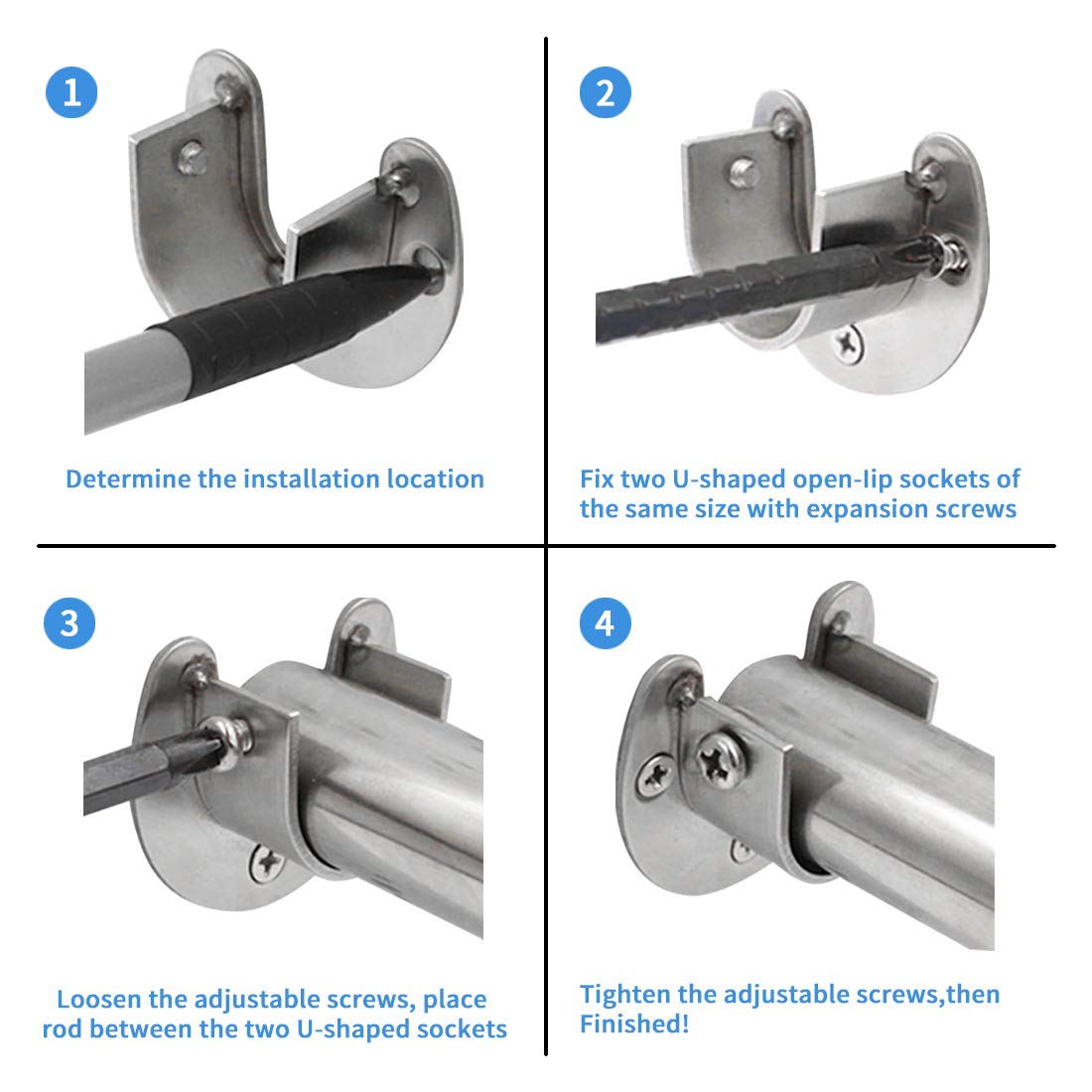 Seimneire 2Pcs Heavy Duty Stainless Steel Rod Socket, Wardrobe Bracket Flange Rod Holder Closet Rod End Supports Fit 1-1/3'' Dia
