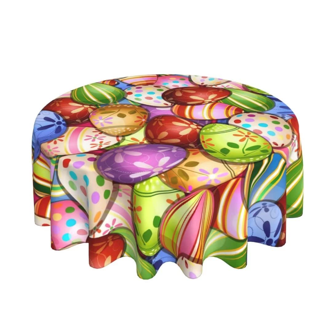BETGINY Spring Easter Tablecloth - 60 Inch Round, Bunny Eggs Pattern, Colorful Rabbit Eggs, Dust-Proof, Wrinkle Resistant, Rusti