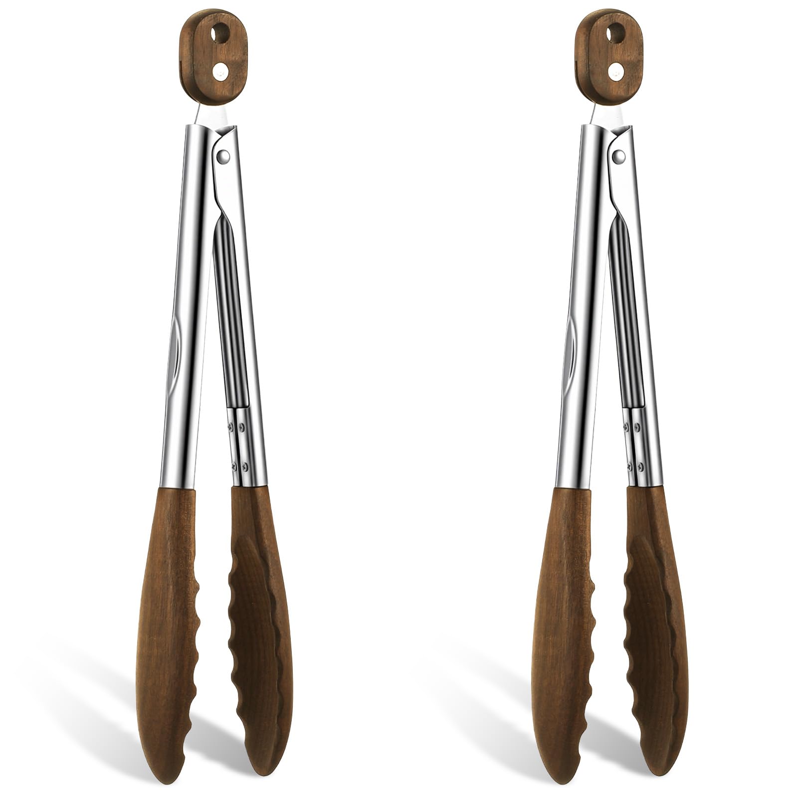 Afcabakila 2Pcs Wooden Tongs For Cooking 11.4 Inch Wooden Salad Tongs Cooking Utensils Wood Utensils Set For Cookings With Tip F