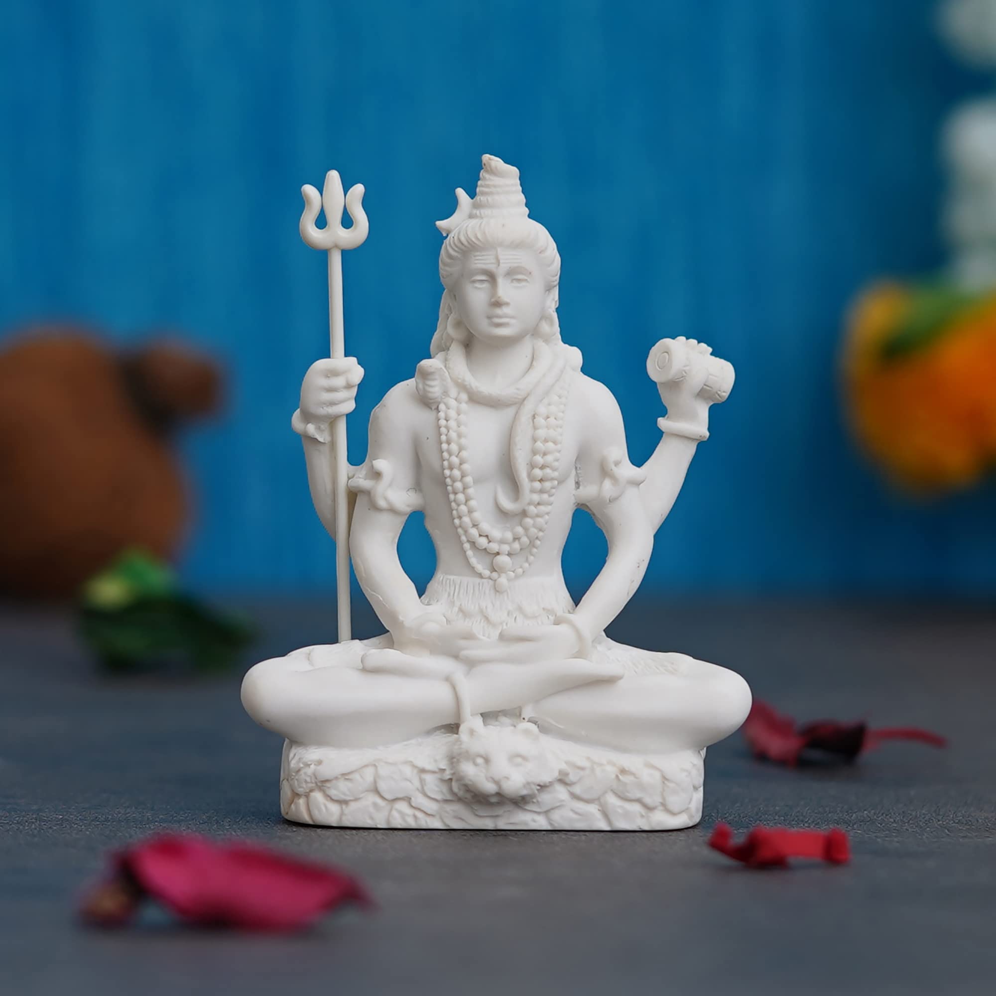 Ecraftindia White Resin Meditating Lord Shiva Statue | Lord Shiva Idol For Home Decor Pooja Room Office Car Dashboard | Shiv Mur