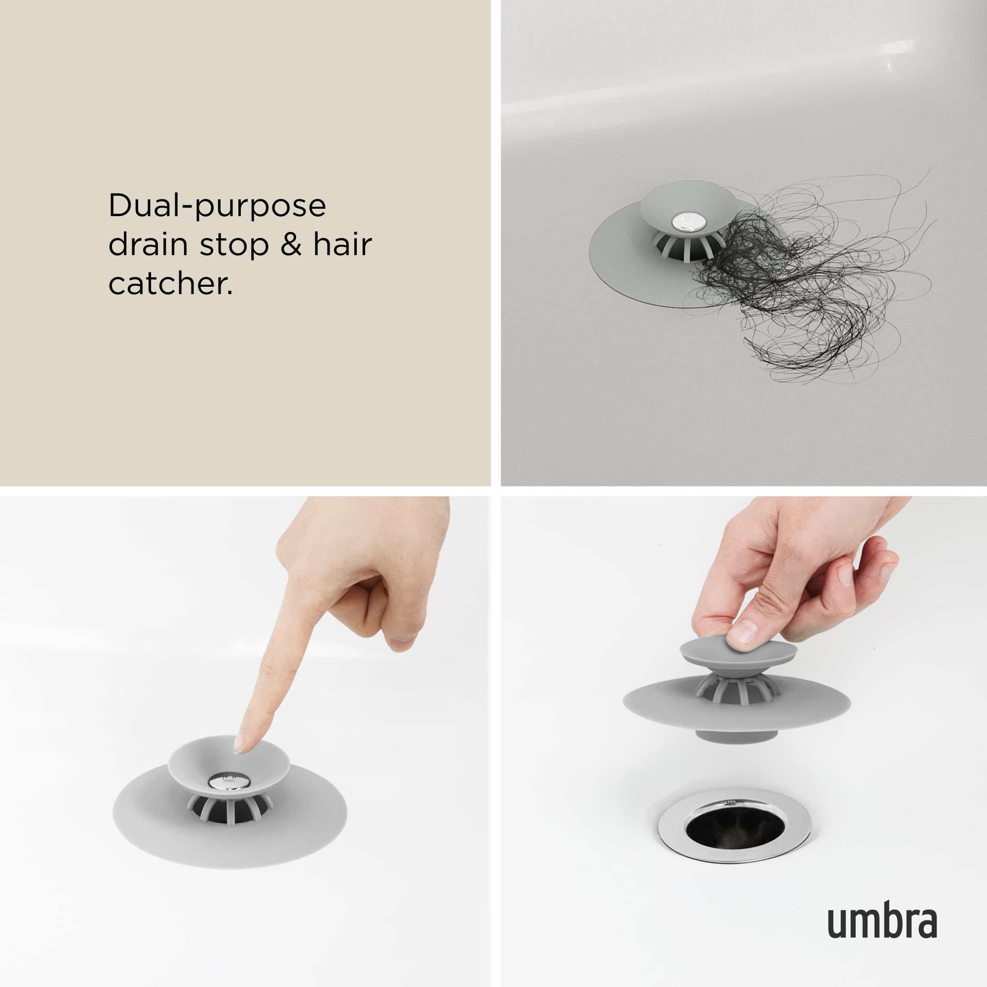 Umbra Flex Drain Stop Hair Catcher, 9.5 cm, Gray, Model 023464-918