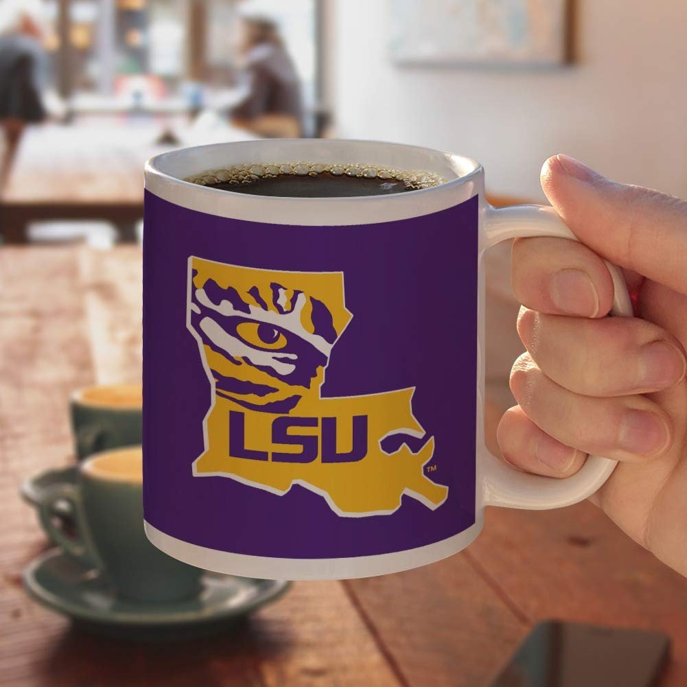 Lsu Tiger State Mark Ceramic Coffee Mug, Novelty Gift Mugs For Coffee, Tea And Hot Drinks, 11Oz, White