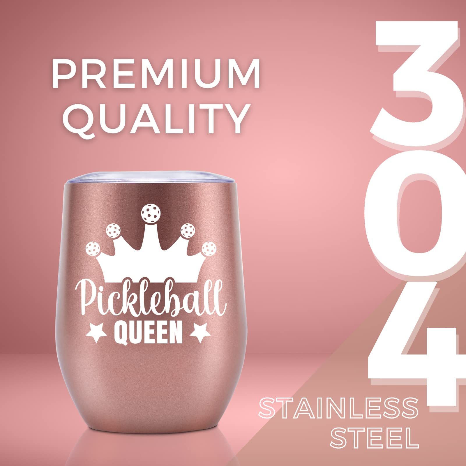 Onebttl Stainless Steel Tumbler 12 oz - Rose Gold Pickleball Queen Gift for Women