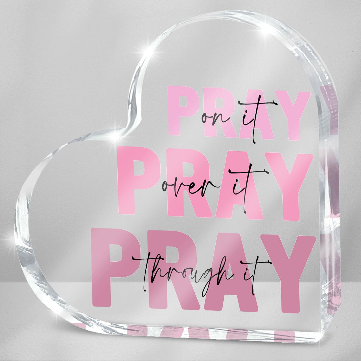 Pink Christian Gifts for Women, Pink Bedroom Decor, Pray on it Pray over it Pray through it Acrylic Sign Decorative for Home Pas