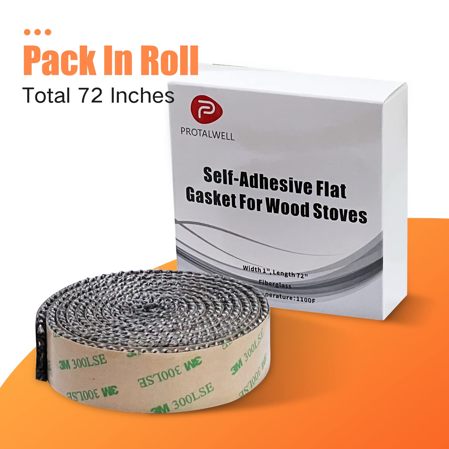 Stove Gasket Tape, Self Adhesive Flat Gasket For Stoves And Fireplaces, 1'' Width 72'' Length, High Temperature Fiberglass Flat