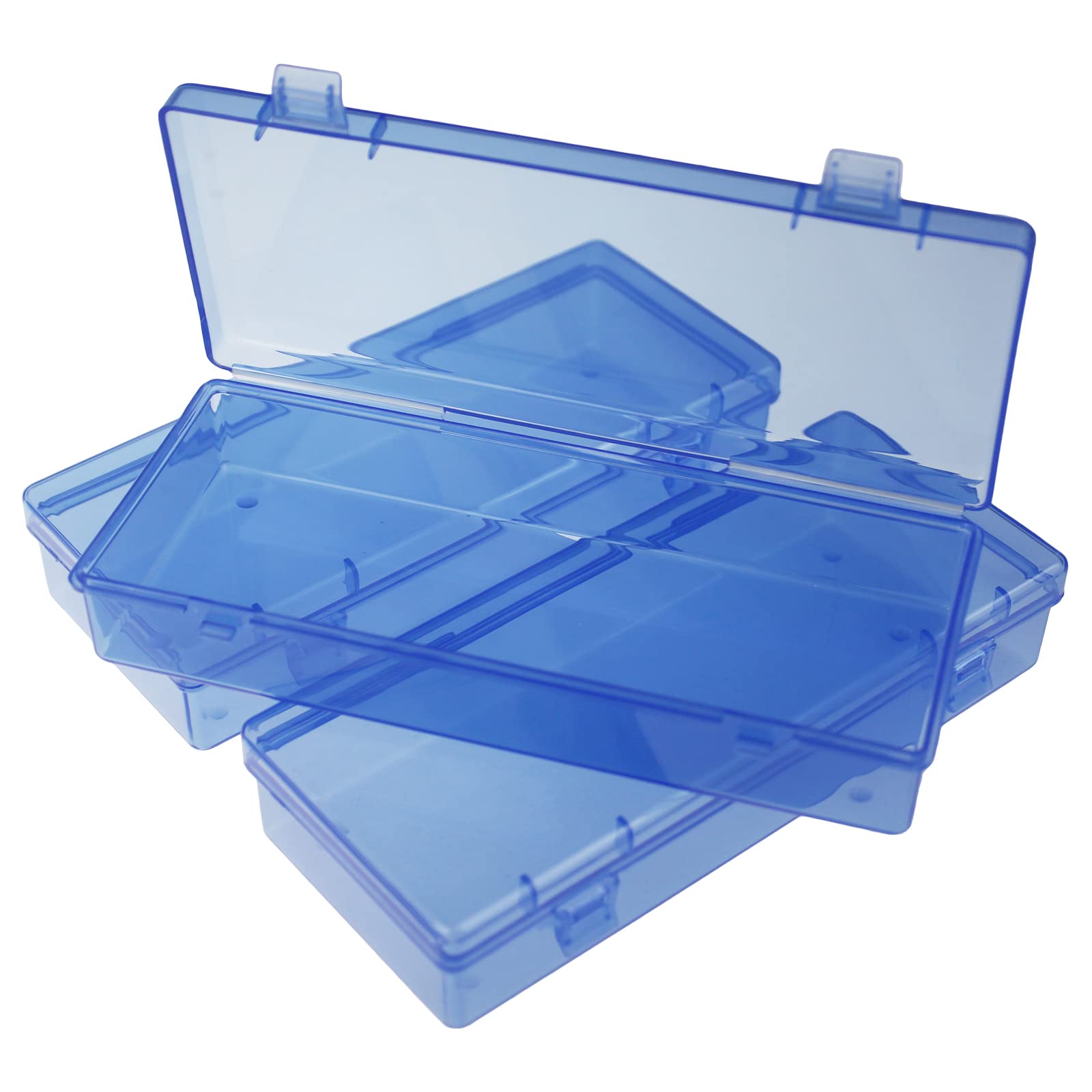 Ljy 10 Pieces Rectangular Empty Mini Clear Plastic Organizer Storage Box Containers With Hinged Lids (6.1 X 2.6 X 1.2 Inch, Blue