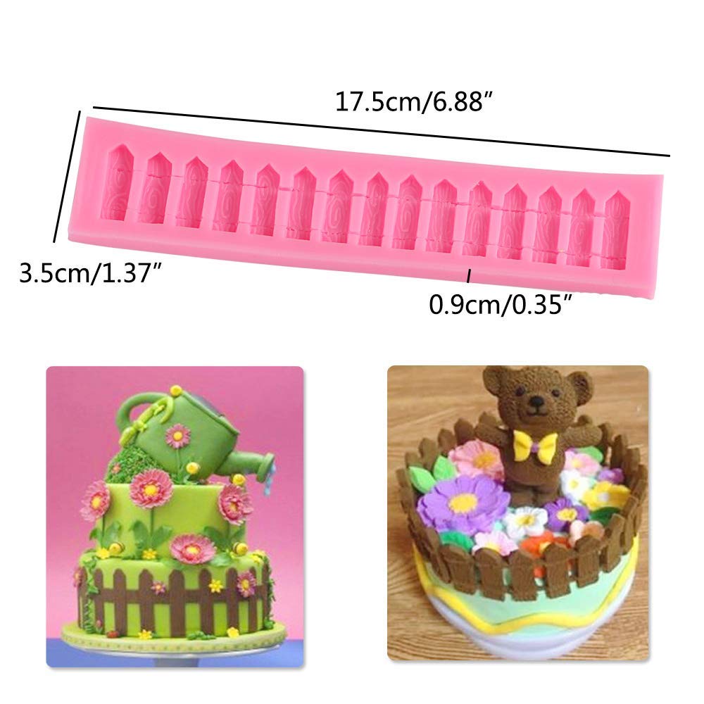 (Set Of 2) Green Grass And Garden Picket Fence Silicone Fondant Mold Chocolate Candy Gumpaste Mold Cake Border Decorating Tool P