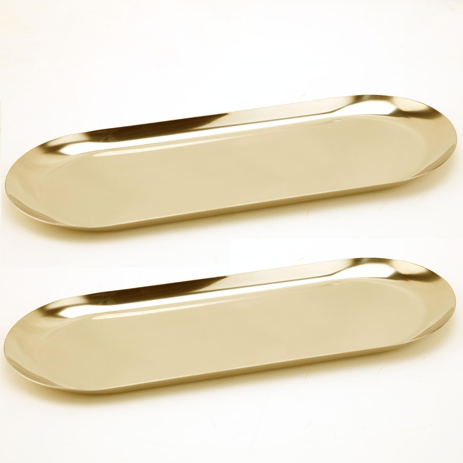 Fermus Stainless Steel Decorative Tray, Set of 2, 12 Inch Long, Jewelry Dish Cosmetics Organizer Bathroom Clutter Serving Platte