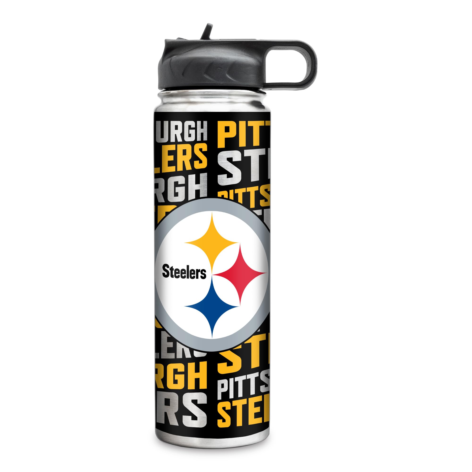 Rico Industries NFL Football Pittsburgh Steelers 22oz Stainless Steel Tumbler with Lid - Great For Coffee, Tea, Water or Cocktai