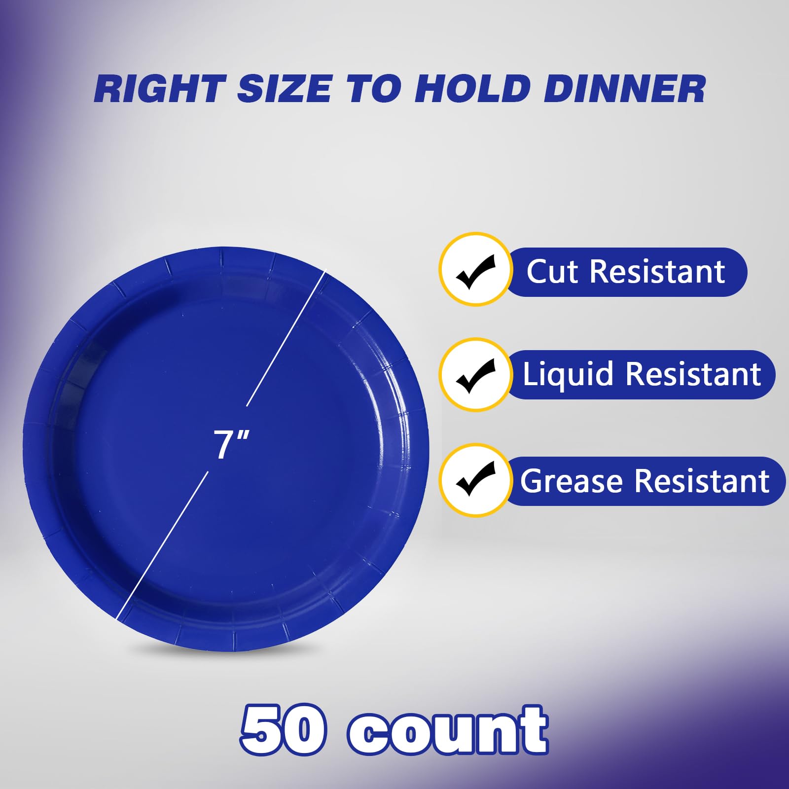 Tyzarglef Disposable Paper Plates Royal Blue, 50 Count 7    Dessert Cake Plates Bulk For Party Supplies, Colored And Sturdy Part