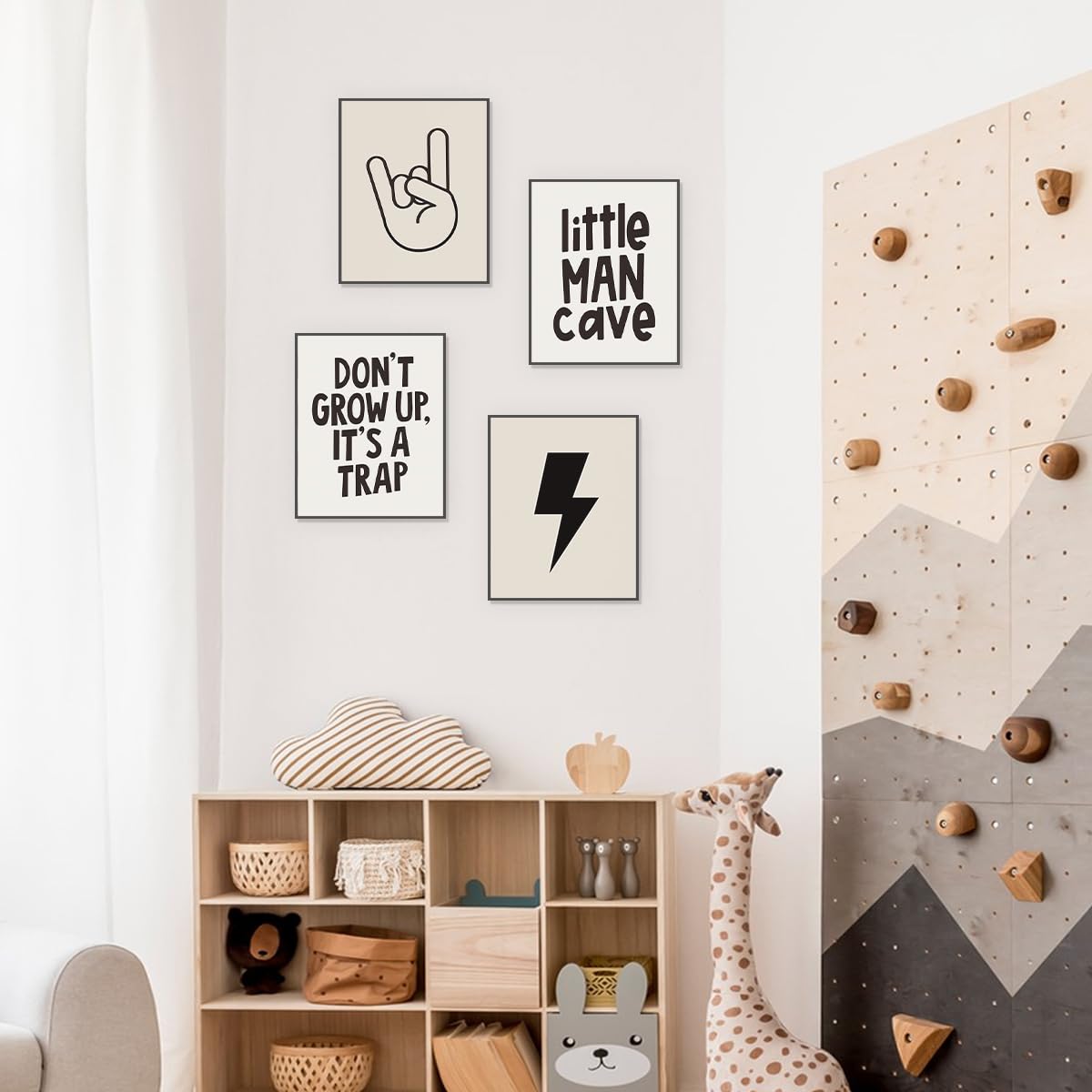 Plkmn Little Man Cave Wall Art Prints,Preppy Peace Hand Lightning Sign Poster Prints For Boys Teen Bedroom Playroom Dorm Decor,D