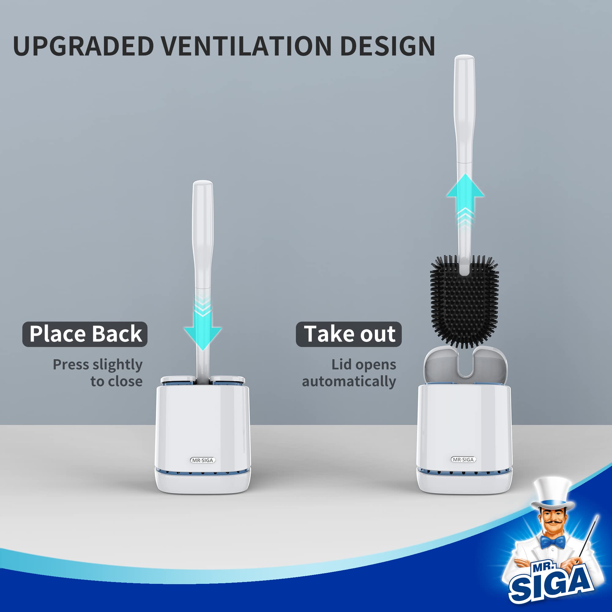 MRSIgA Toilet Bowl Brush and Holder  Durable and Flexible Bristles  Wall Mounted Toilet Brush for Bathroom cleaning  White  1 Pack