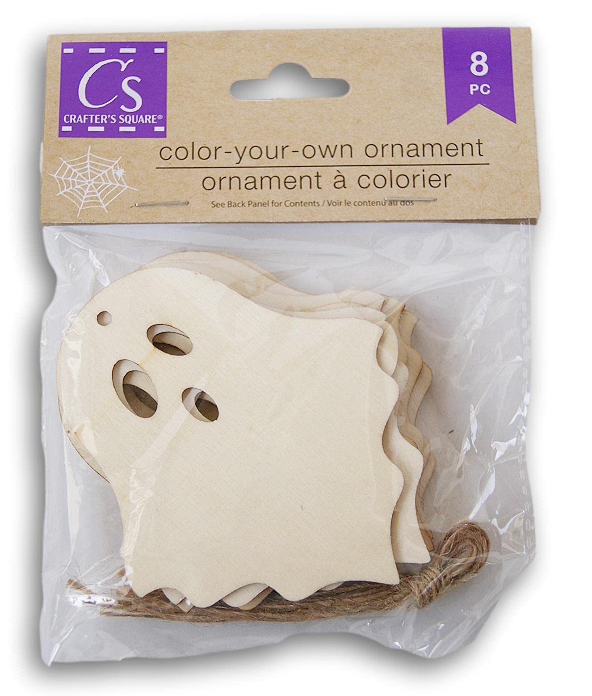 Spooky Town Wood Cutout Color-Your-Own-Ornament Halloween Craft - 3.5 Inches Tall - 8 Pieces with Twine Hangers (Ghost)
