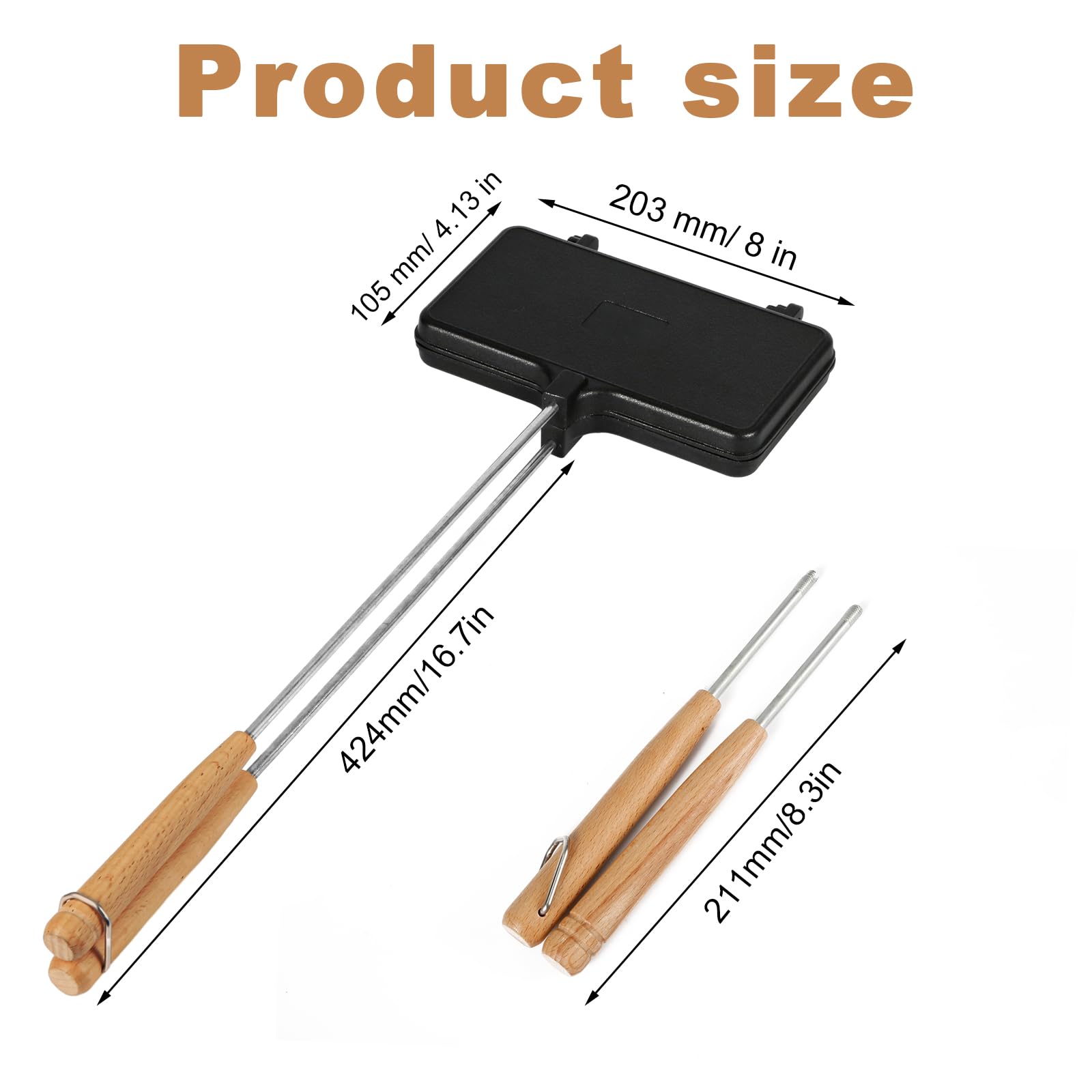 PEUTIER Double Pie Irons - Non-Stick Aluminum Camping Sandwich Maker, Black, Model 03040, Portable Campfire Cooking Equipment