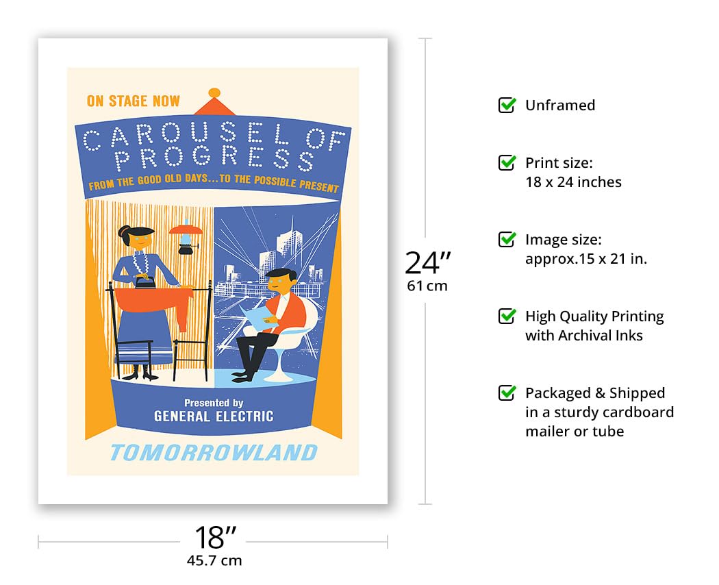Disneyland - Tomorrowlands Carousel Of Progress - Vintage Advertising Poster C.1967 - Fine Art Matte Paper Print (Unframed) 18X2
