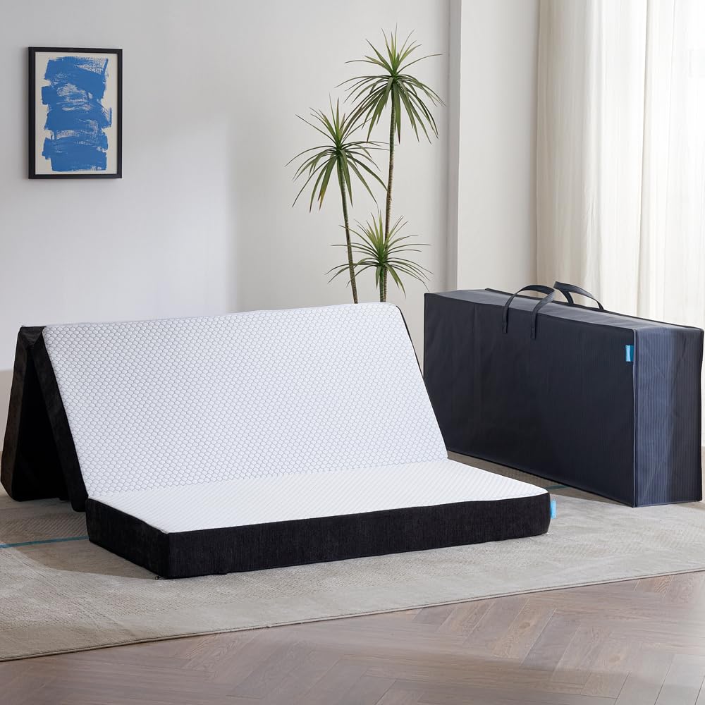 Freesof Foldable Mattress, 6 Inch Queen Memory Foam Mattress Topper 80 X60Floor Mattresses For Sleeping With Storage Bag, Tir Fo