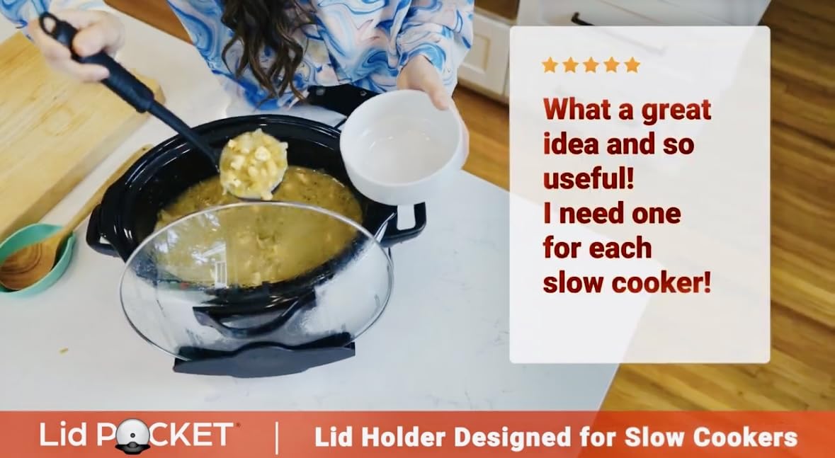 Lid Pocket Slow Cooker Lid Holder - Plastic Kitchen Organizer, 1 Pack, Black, Fits Most Crocks, Keeps Countertops Clean