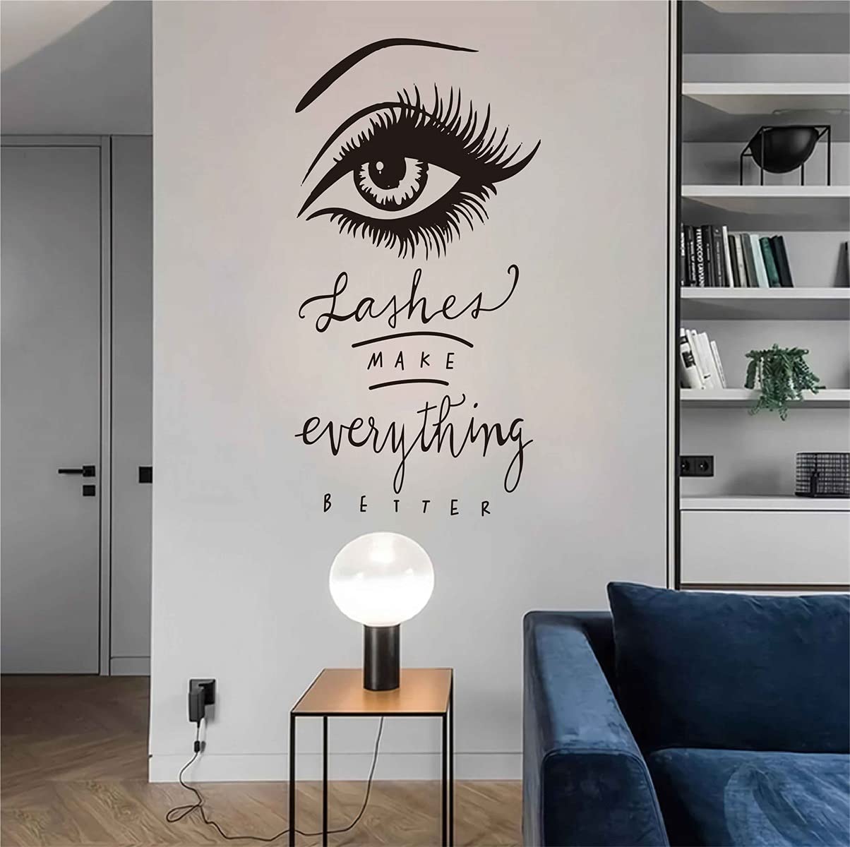 Eyelashes Quote Wall Sticker Eyebrows Wall Decor Living Room Mural Lashes Wallpaper Lc224 (Black)