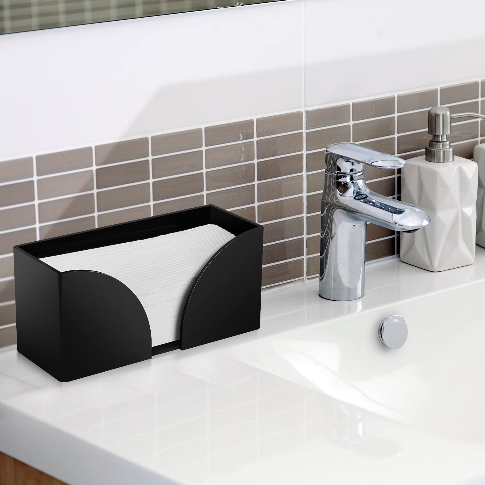2Pack Paper Towel Dispenser Countertop Black Acrylic Paper Towel Holder For Bathroom Folded Paper Towel Dispenser Clear Trifold