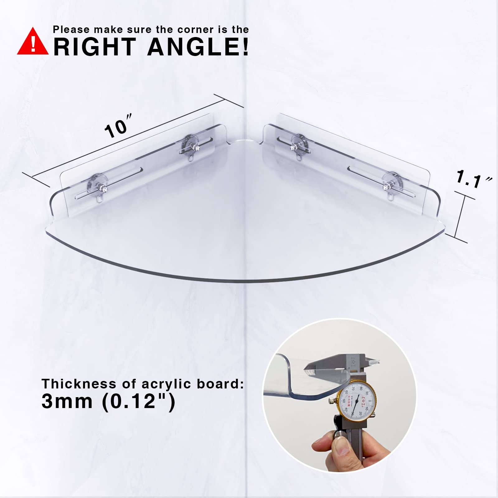 Bakzon Acrylic Corner Shower Shelves, 2 Pack Adhesive Shower Caddy Organizer For Tile Walls, Wall Mounted Clear Bathroom Shower