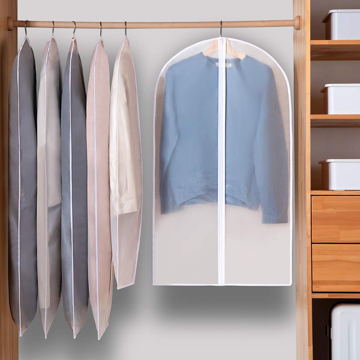 Perber 10 Packs Garment Bags For Hanging Clothes, Translucent Suit Bags For Closet Storage, Plastic Waterproof Suit Cover Bags W