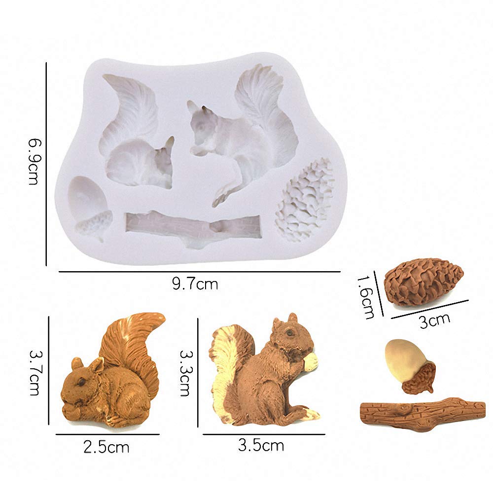 3Pcs/Set Forest Animal Silicone Fondant Molds Squirrel Chocolate Candy Mould Lumberjack Woodland Stump Pine Cones Wooden Tree Tr