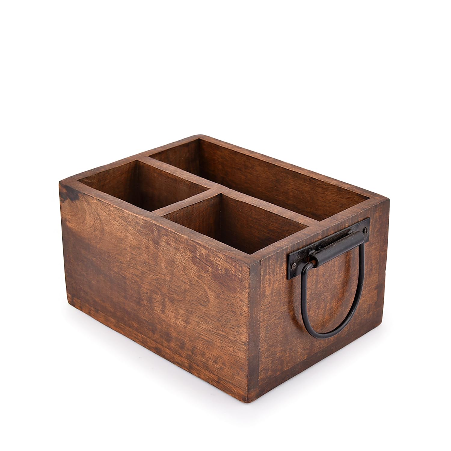 Edhas 3 Compartment Flatware Caddy, Cutlery Utensil Holder With Metal Handles For Farmhouse Kitchen Decor And Countertop, Dining