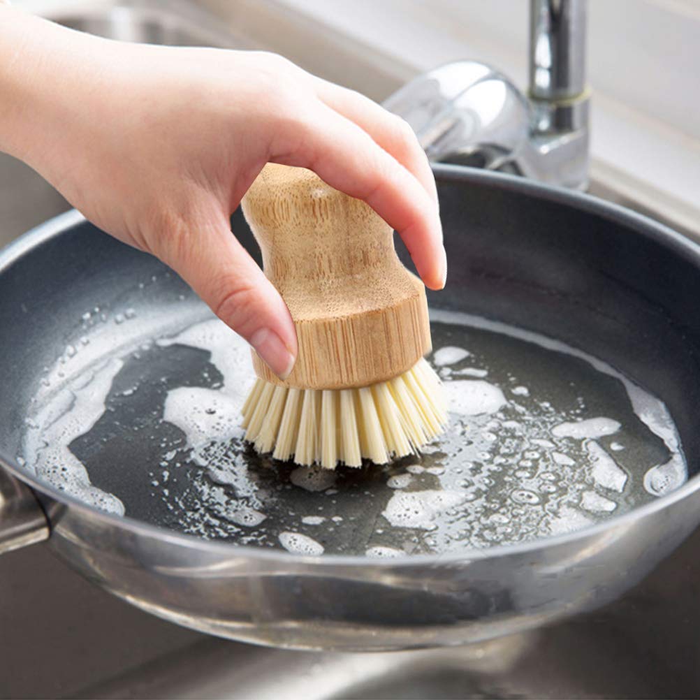 Vankcp Bamboo Palm Scrub Brush - 4 Packs Natural Dish Cleaner for Pots, Pans & Kitchen Sink