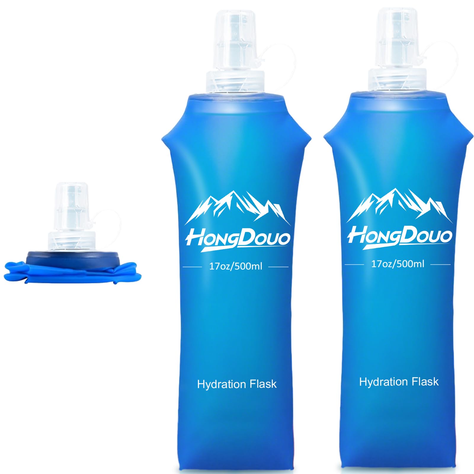 Hongdouo 2 Packs Soft Flask, 17oz/500ml TPU Collapsible Soft Water Bottle for Hydration Pack, Running Vest, BPA-Free Folding Wat