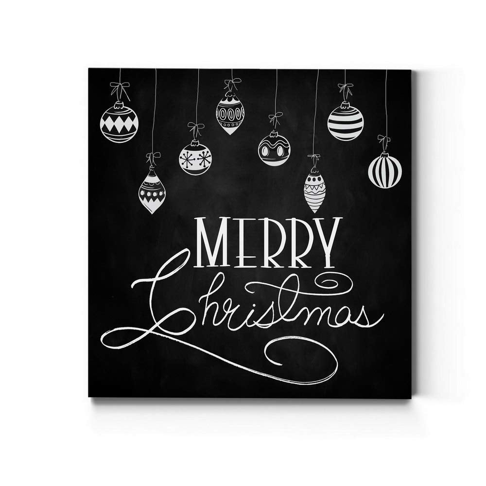 Renditions Gallery Merry Christmas Ornaments Wall Art, Charming Winter Artwork, Black & White Chalkboard Look, Premium Gallery W