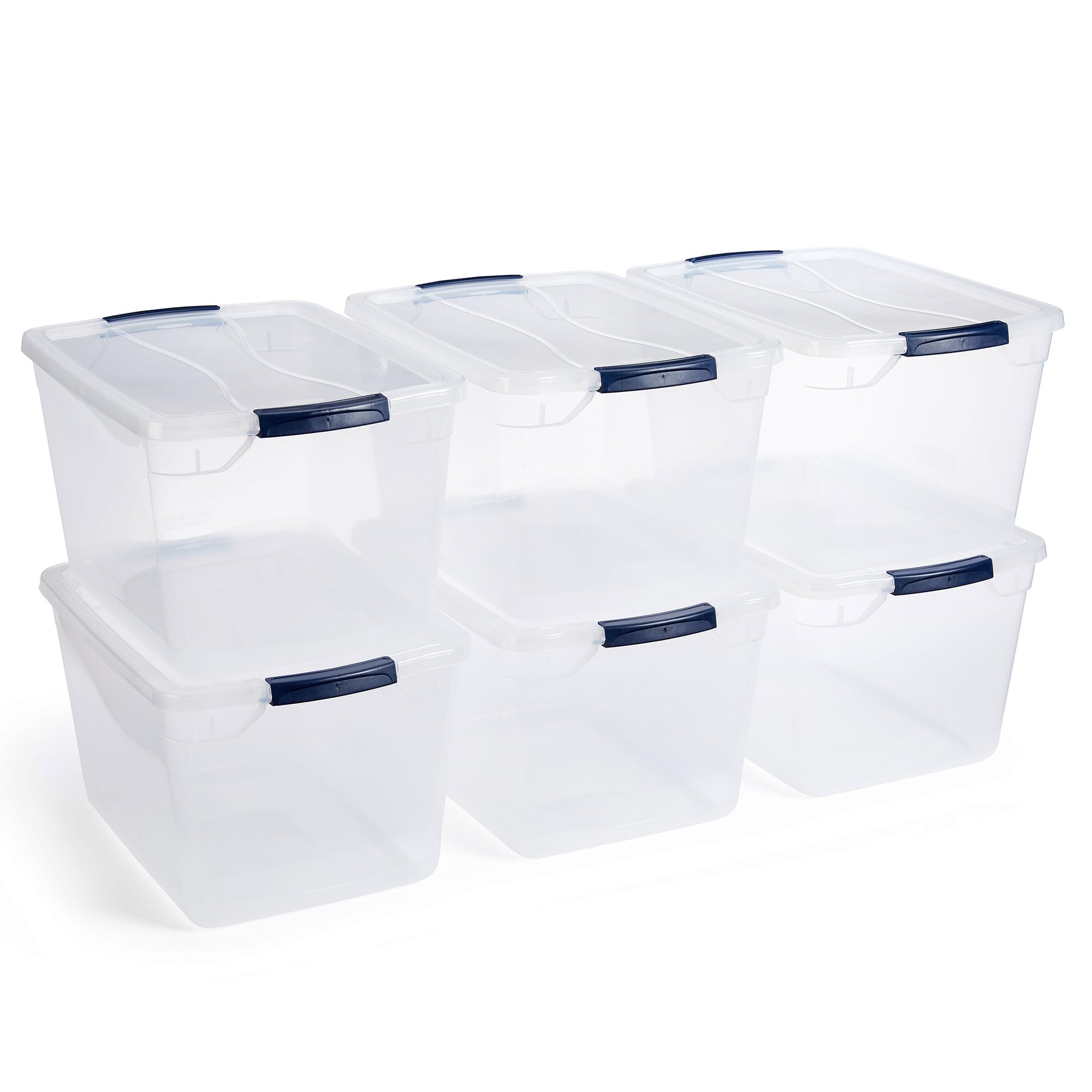 Rubbermaid Cleverstore Clear 30 Qt Pack Of 6 Stackable Plastic Storage Containers With Durable Latching Clear Lids